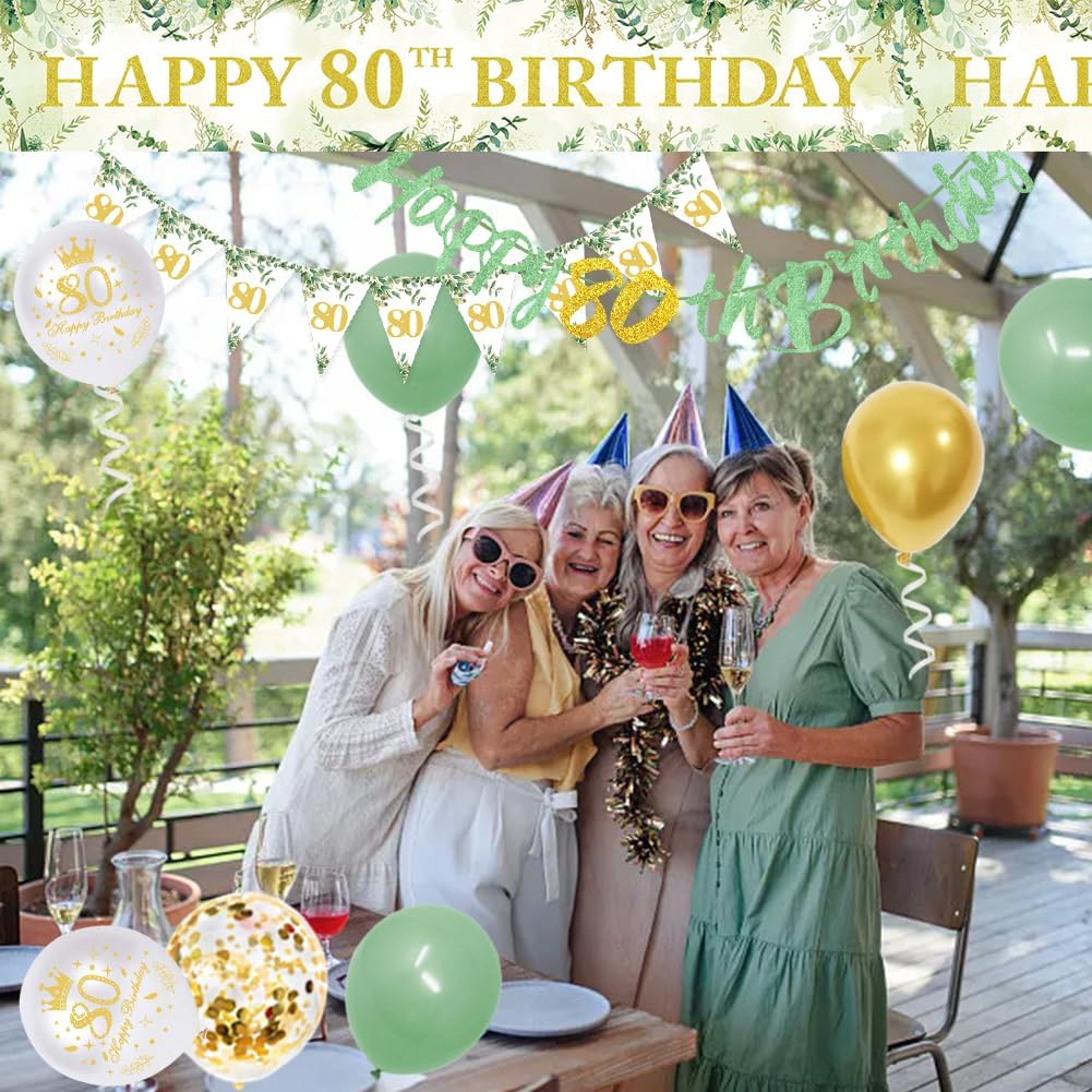 Thumbnail 5 de Sage Green 80th Birthday Party Decorations Set | Happy 80th Banner & Matching Accents