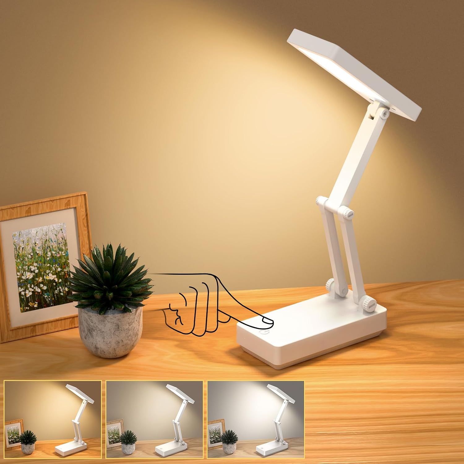 Detalle de Suright Lampe de Bureau Sans Fil LED – Portable, pliable et réglable, 3 niveaux de luminosité et 3 températures