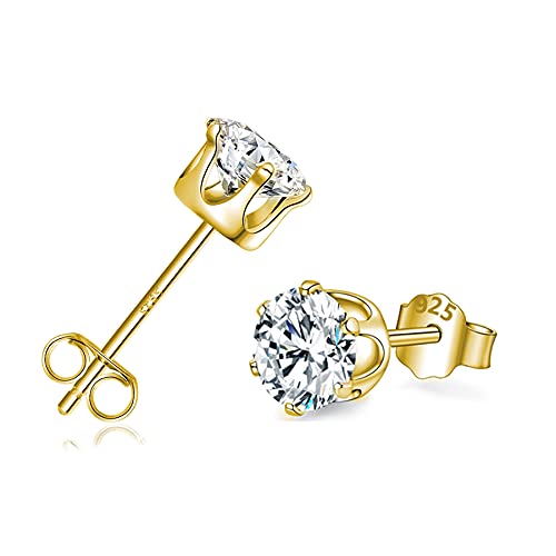 Detalle de EPVOA Sterling Silver Stud Earrings with Cubic Zirconia (925 Silver, 18K Gold Plated) for Women and Girls