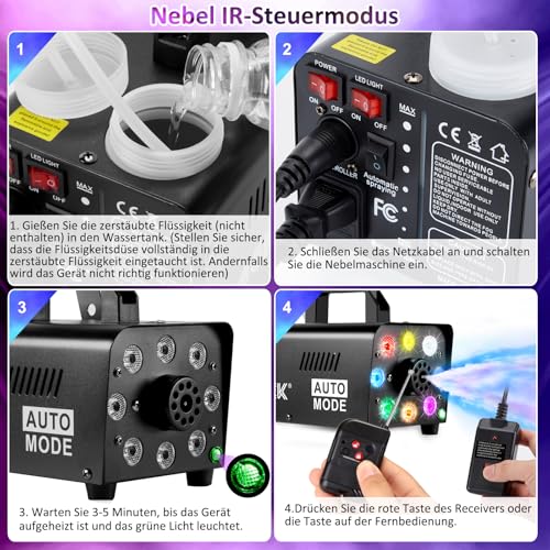 Detalle de AGPTEK Nebelmaschine Nebel Maschine mit Fernbedienung und LED Licht – kompakte Lösung für Veranstaltungen
