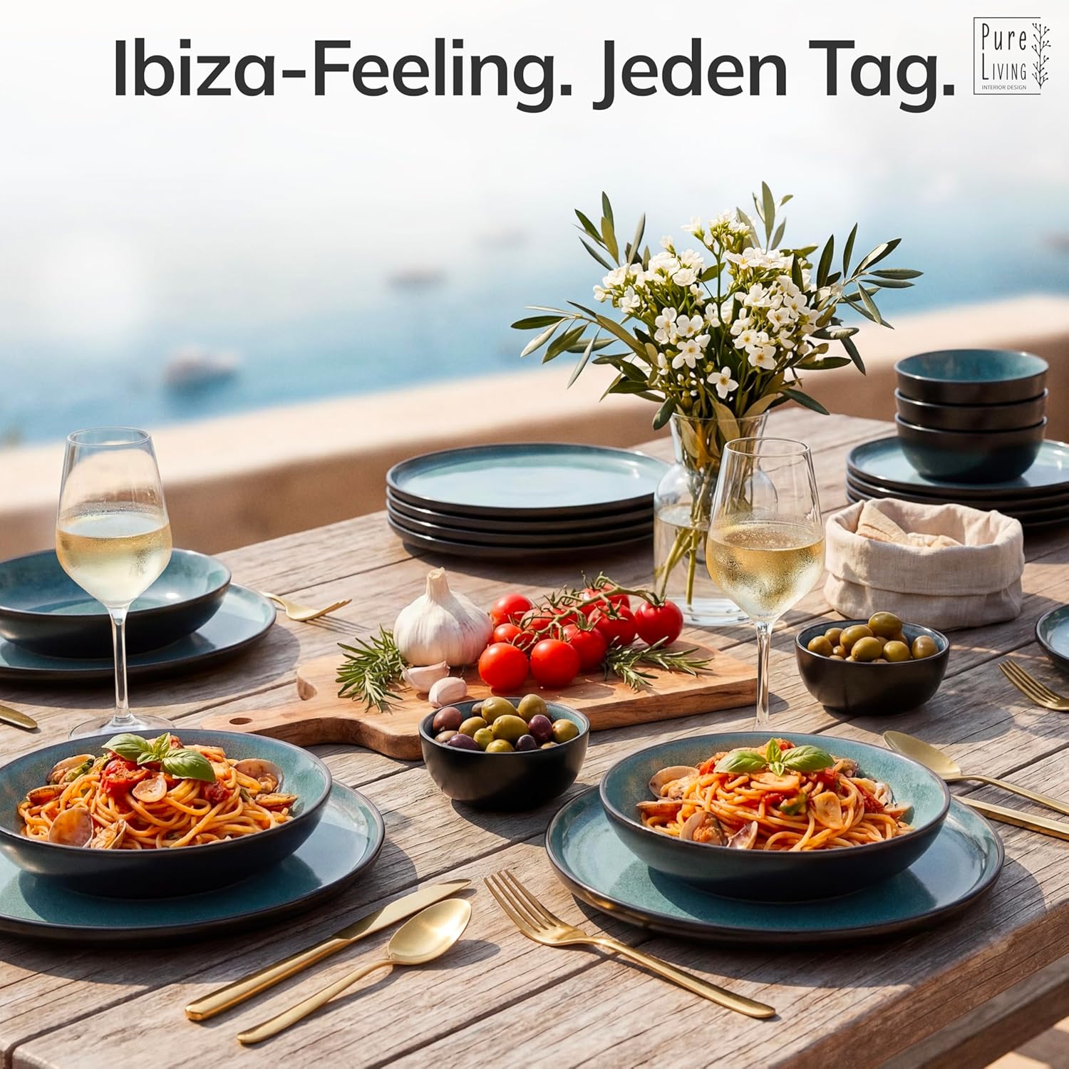 Detalle de Steingut Kaffeetassen Ibiza 6er Set – Petrol & Matt Schwarz, TESTSIEGER, Pure Living