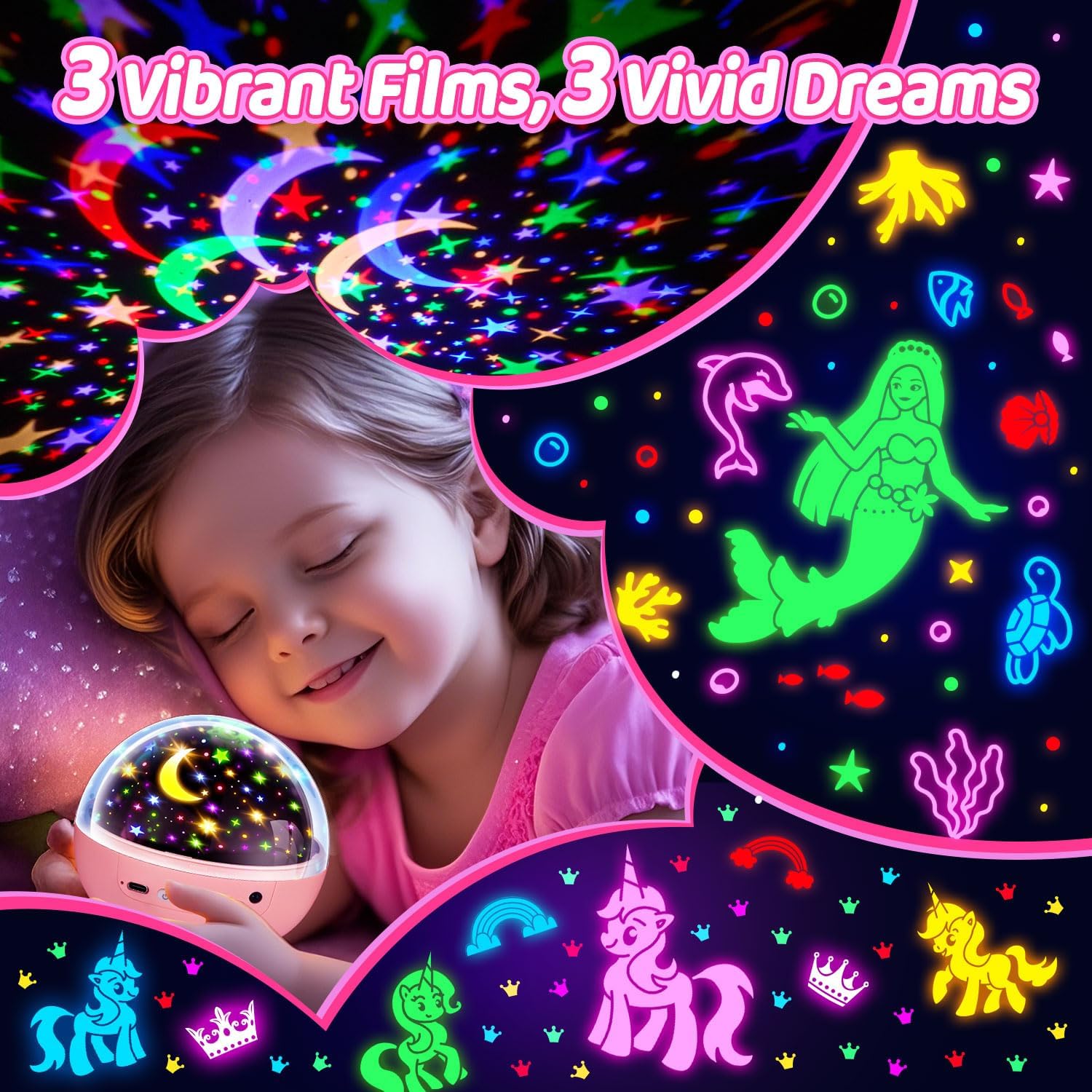 Detalle de PIKOY WH-E26 Kids Projector Night Light, 3 Films, 93 Colours