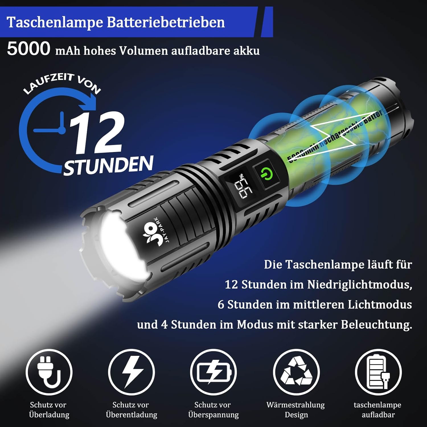 Thumbnail 5 de JAY-PARK Taschenlampe LED 500000 Lumen