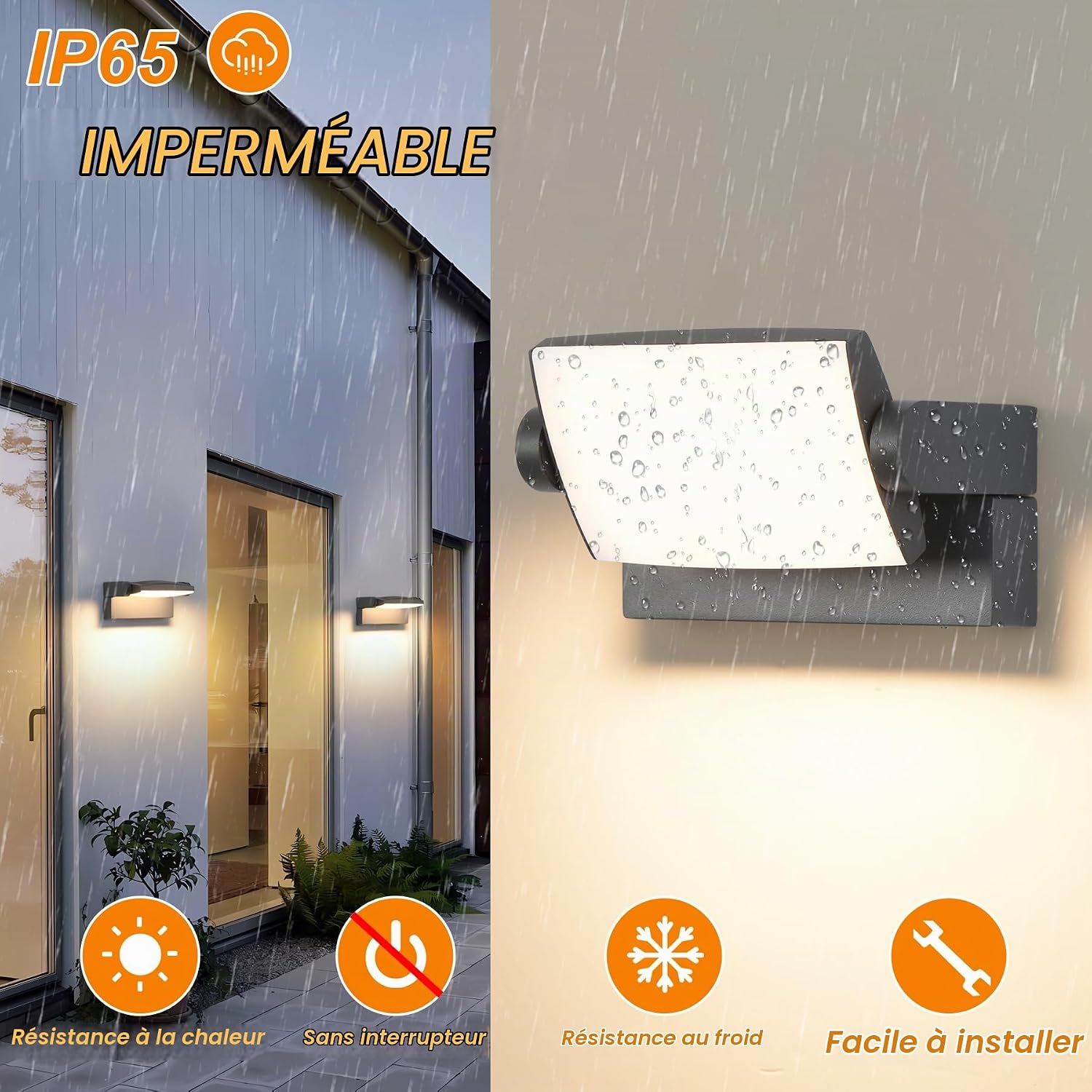 Detalle 2 de SANSHI 12 W buitenwandlamp met draaibaar ledpaneel, IP65 en 3 lichtkleuren