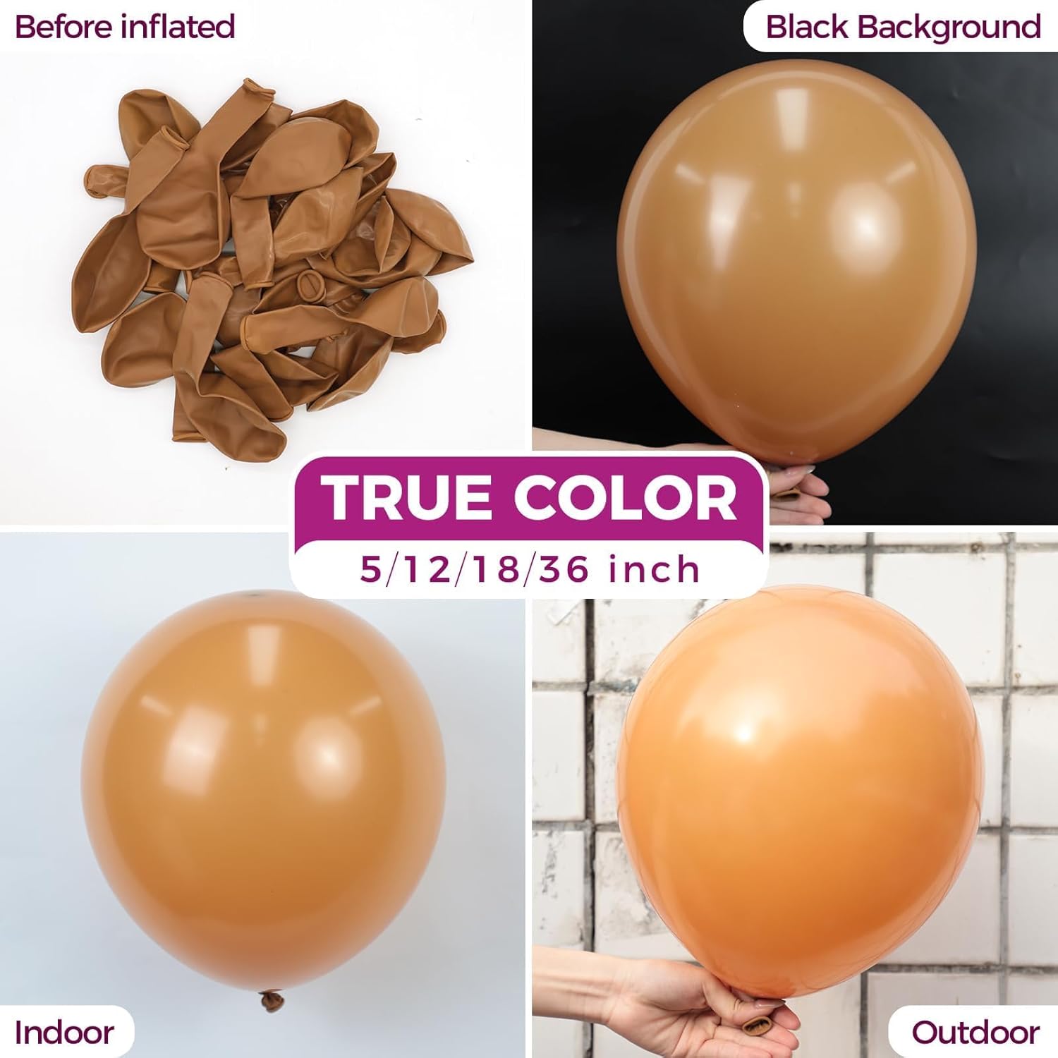 Thumbnail 1 de Bezente Tan Latex Party Balloons – 100 Pack, 12-Inch Dark Coffee Brown Boho Neutral