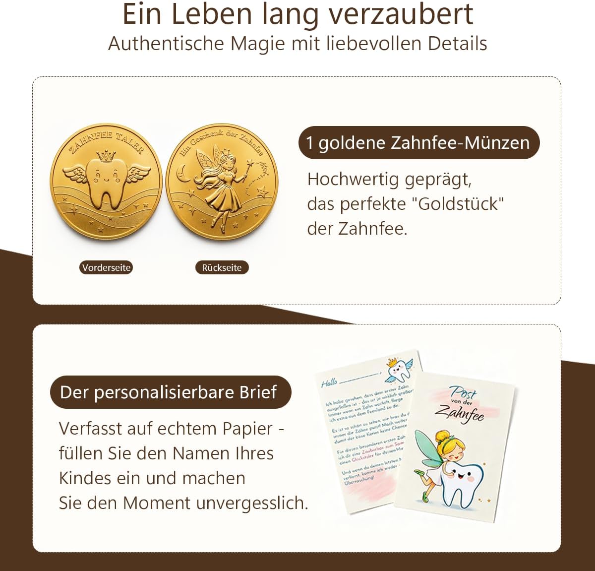 Thumbnail 1 de Gzxhsy Zahndose mit Zahnfee-Münzen und Brief aus Holz – Milchzahn-Erinnerungsgeschenk für Kinder