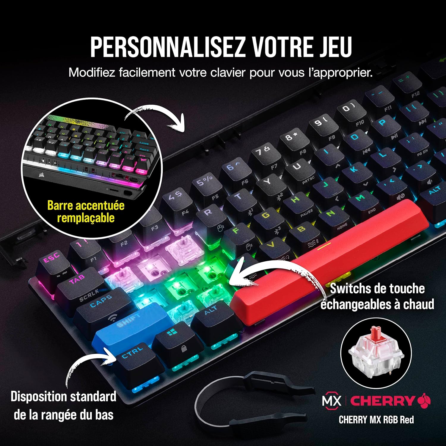 Detalle de Corsair K70 Pro Mini Wireless RGB 60%: Clavier de jeu compact et polyvalent