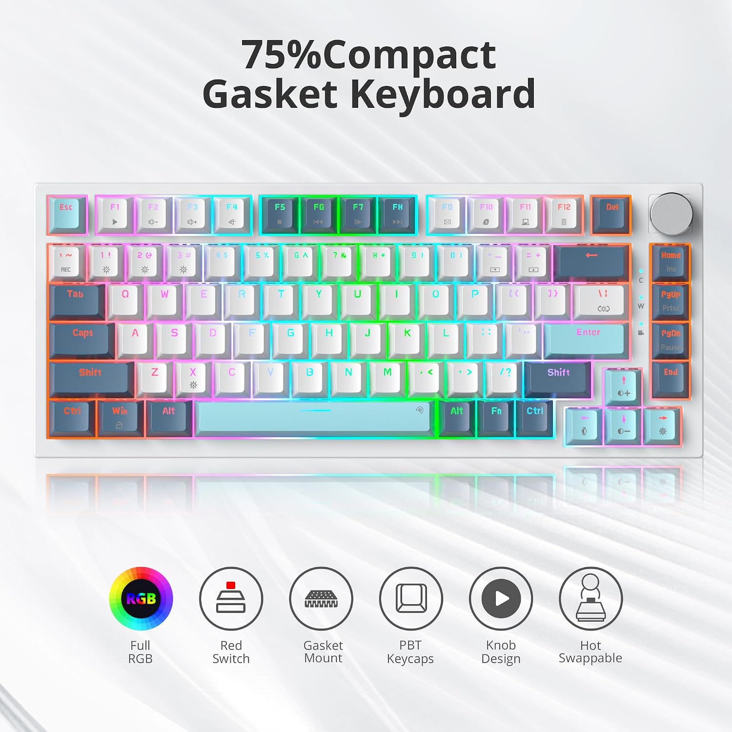 Thumbnail 1 de SbocKeeb V400 75% Mechanical Gaming Keyboard, 82-Key RGB, Hot-Swappable