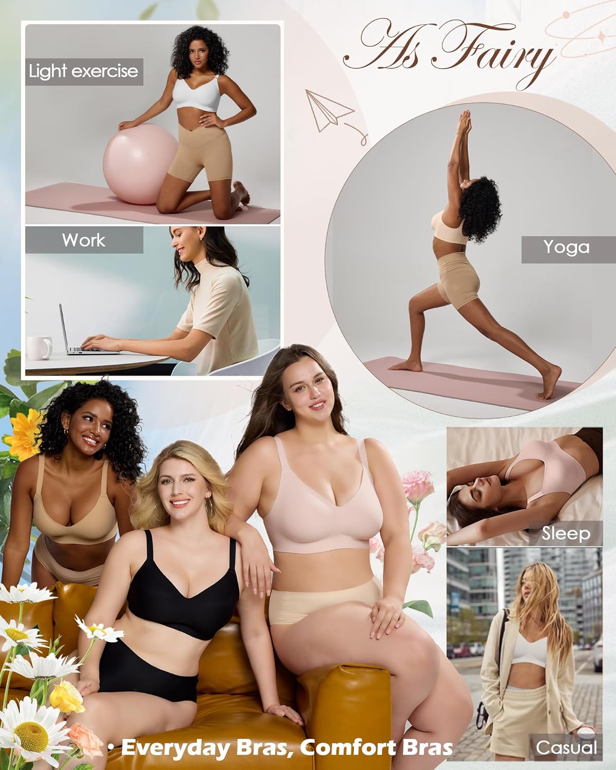 Thumbnail 5 de As Fairy Soft & Comfortable No Underwire V-Neck Seamless Push Up Bralette (Full Coverage)