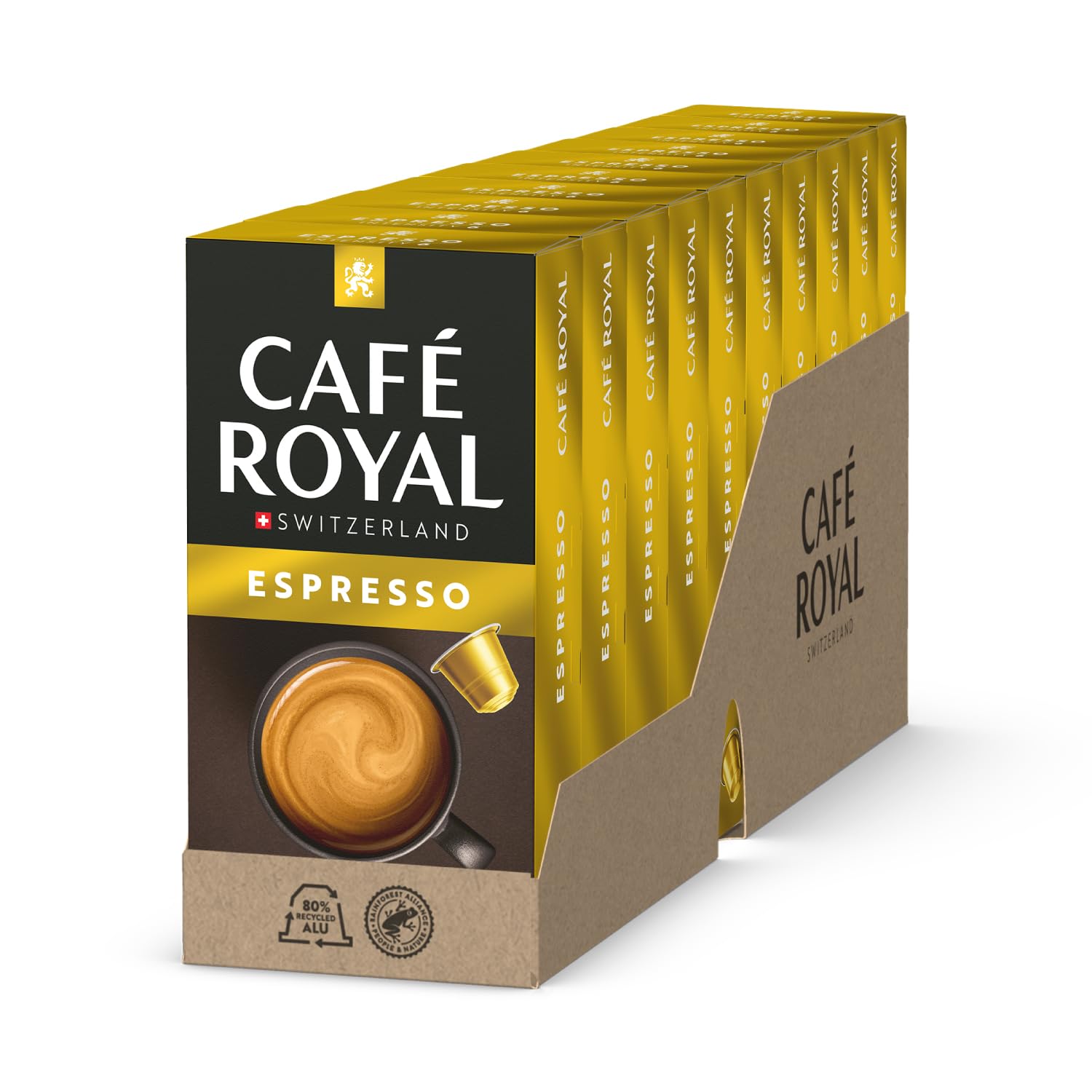 Detalle de Café Royal Espresso Forte – Nespresso-kompatible Kaffeekapseln, 100 Kapseln, 100% Arabica, Intensität 9/12, mittlere Röstung