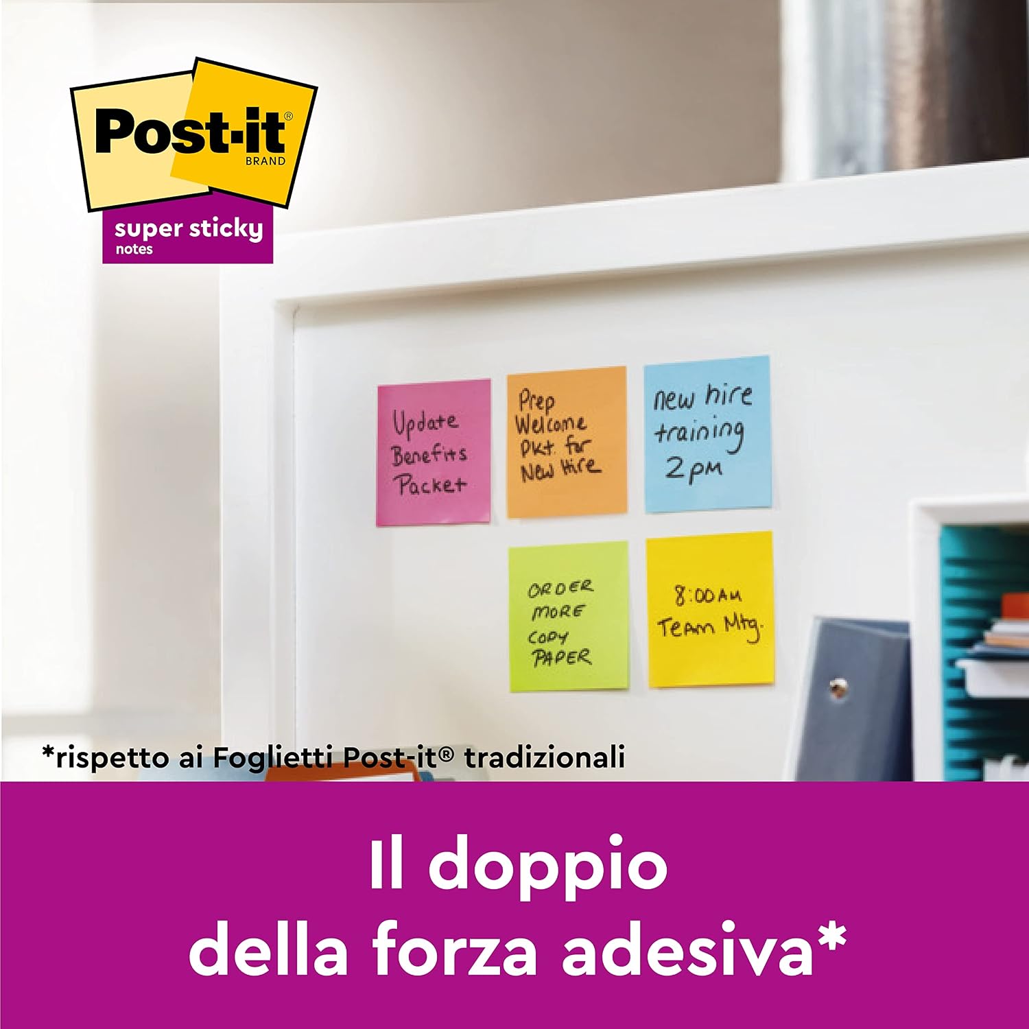 Detalle de Foglietti Post-it Super Sticky a righe, colori assortiti 101 x 152 mm, 90 foglietti + 4 + 2 gratis