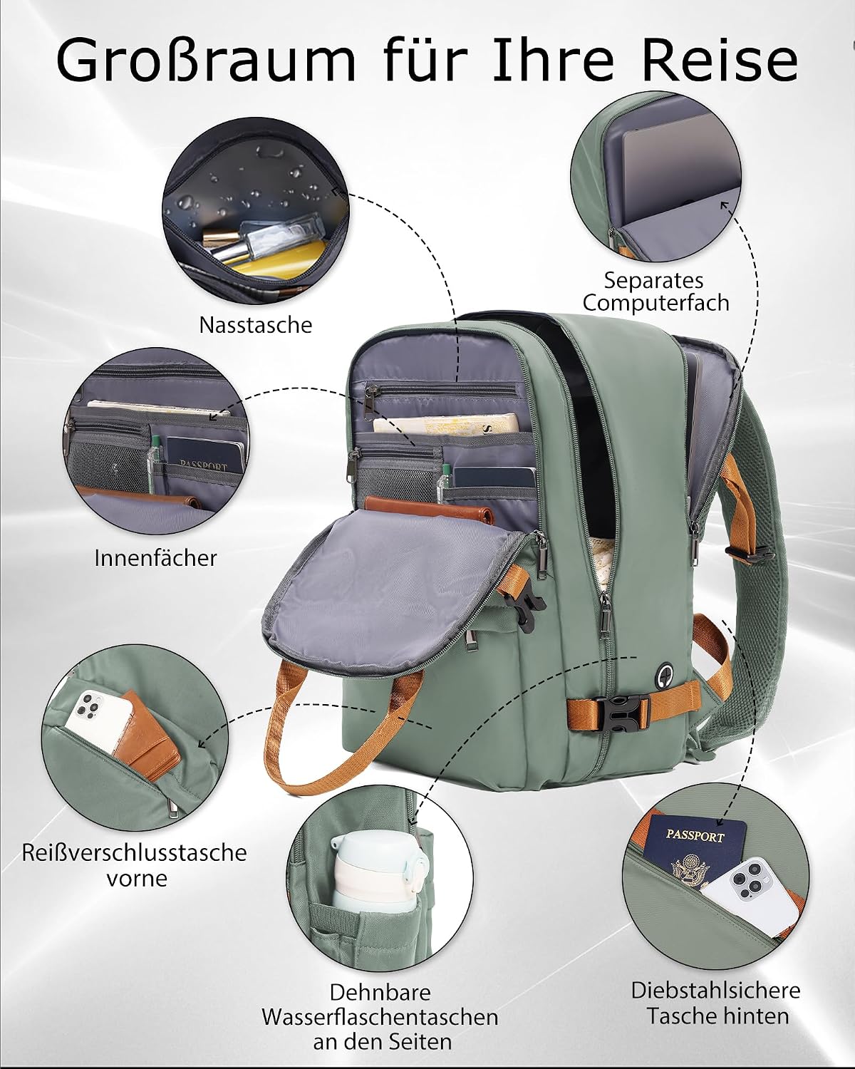 Detalle de COOLIFE Vacuum Rucksack Handgepäck 40x30x20 cm – kompakt, vakuumierbar und TSA-freundlich