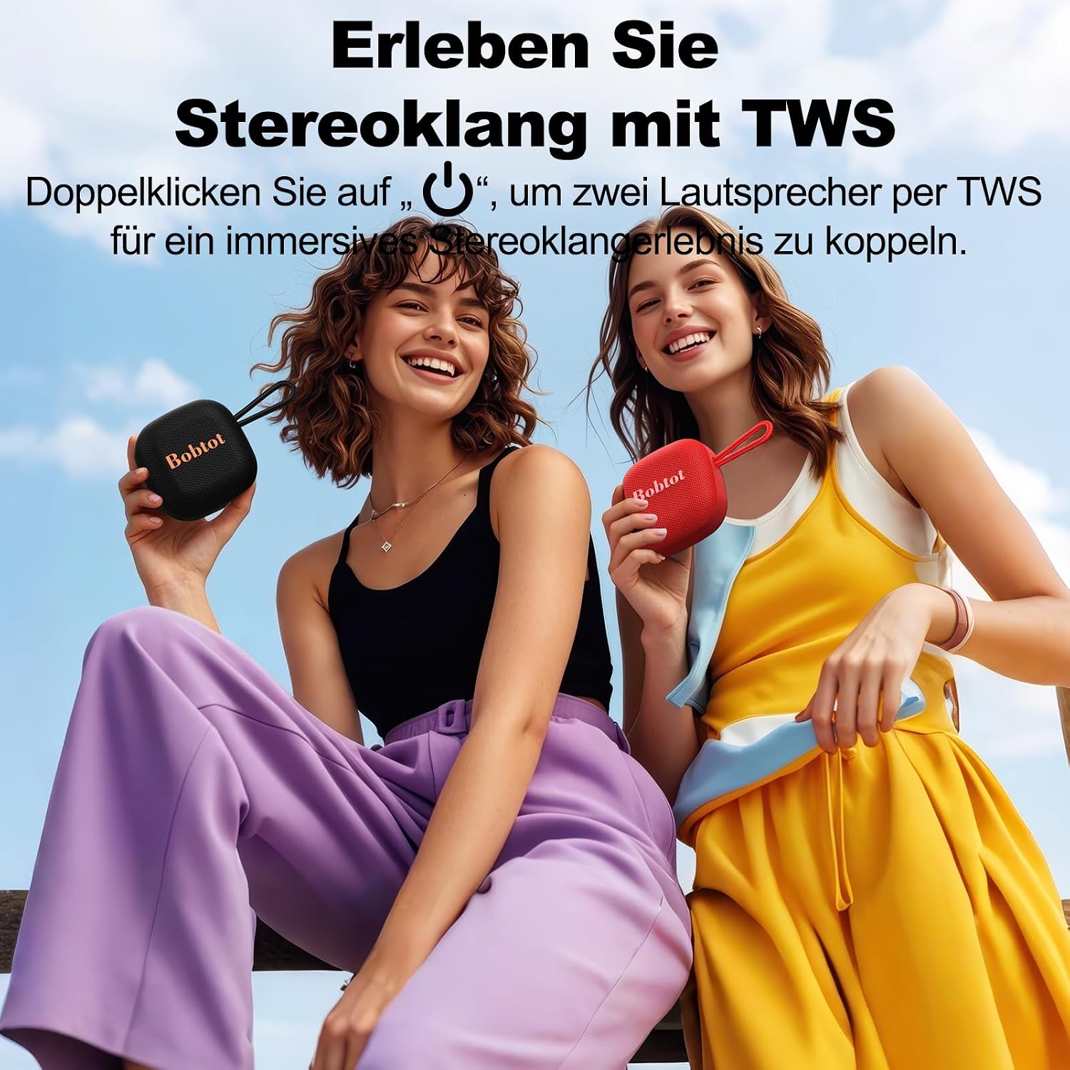 Detalle de Bobtot Bluetooth Lautsprecher (IPX7, kabellos tragbar, 16 Std. Akkulaufzeit) – Mini für Reisen & Sport, Schwarz