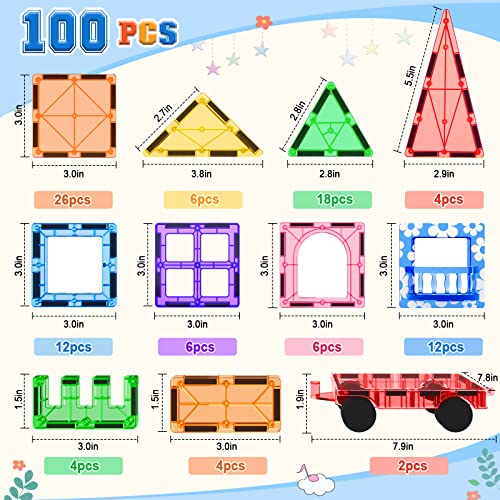 Detalle 1 de 100PCS Bloques Magnéticos KidTech 🧲: Set con Coches y Educación