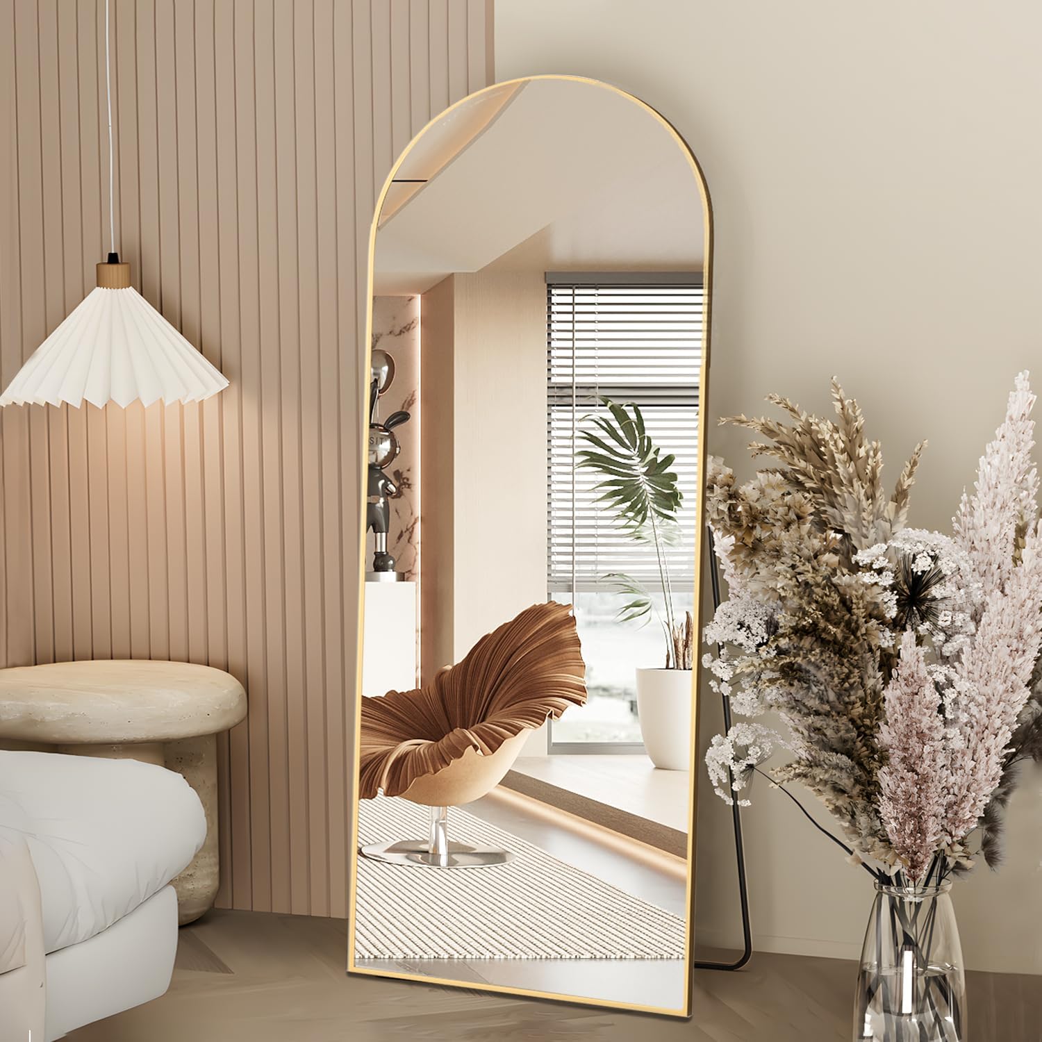 Detalle de NEUWEABY 64" x 21" Arched Full-Length Mirror with Stand, Gold Metal Frame