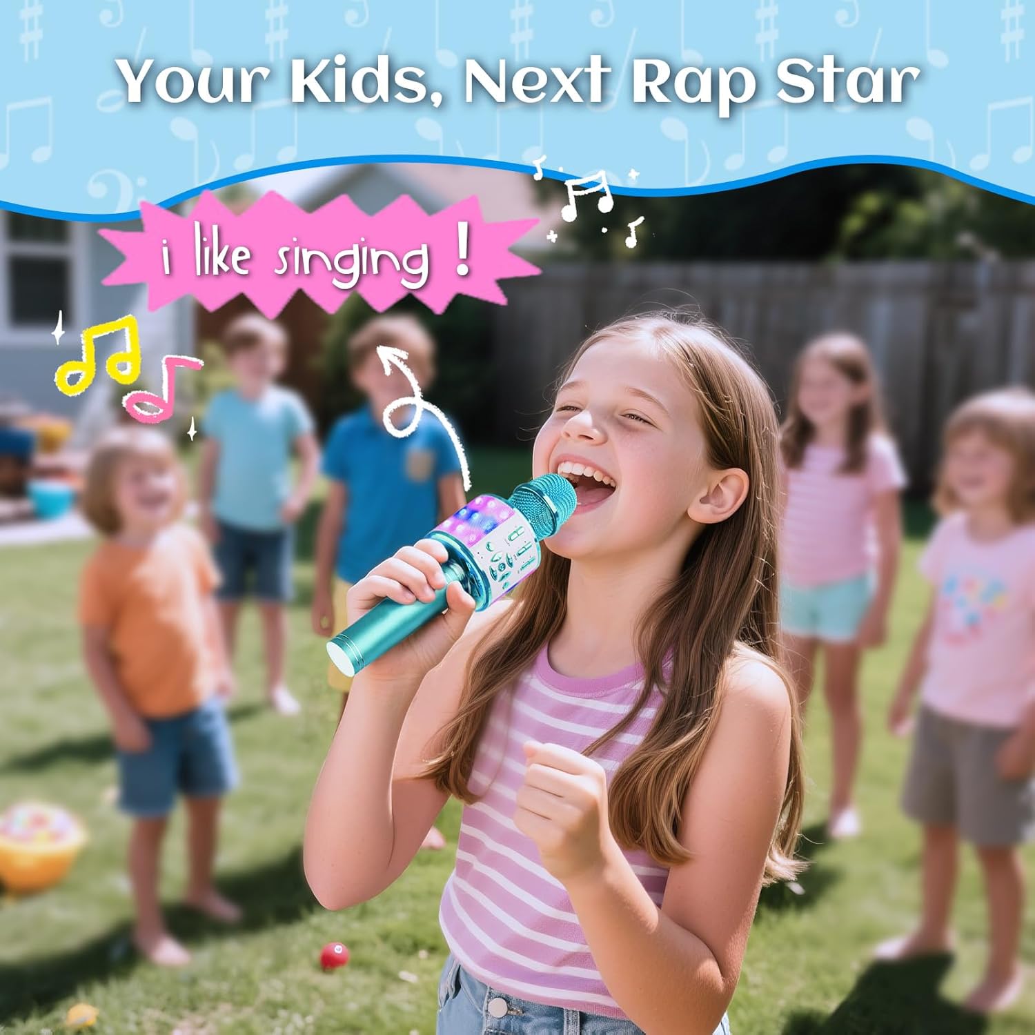 Thumbnail 6 de BONAOK Karaoke microfono wireless 4 in 1 per bambini, compatibile Android (blu)