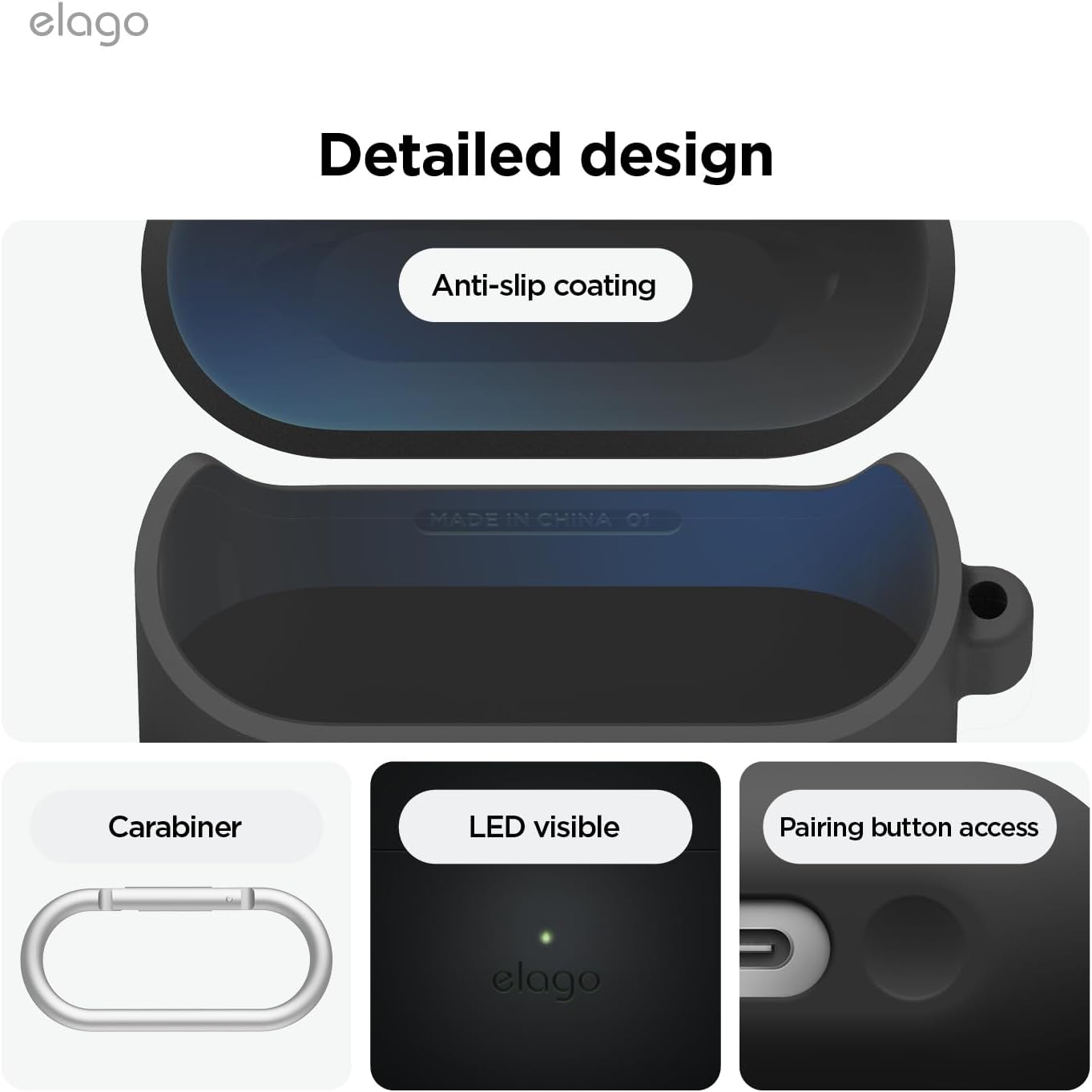 Thumbnail 4 de elago Coque en silicone pour Samsung Galaxy Buds 3 / 3 Pro / 3 FE (noir) avec mousqueton