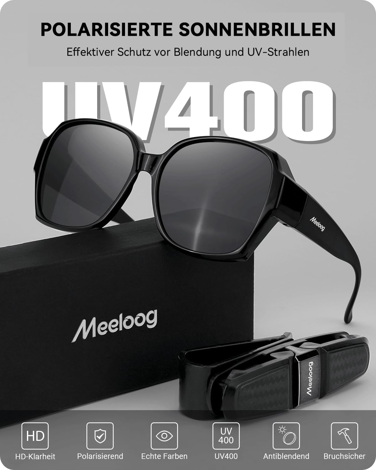 Thumbnail 3 de Meeloog Polarisierte Überbrille Sonnenbrille – UV400, quadratisch, über Brille tragbar DEMST2106