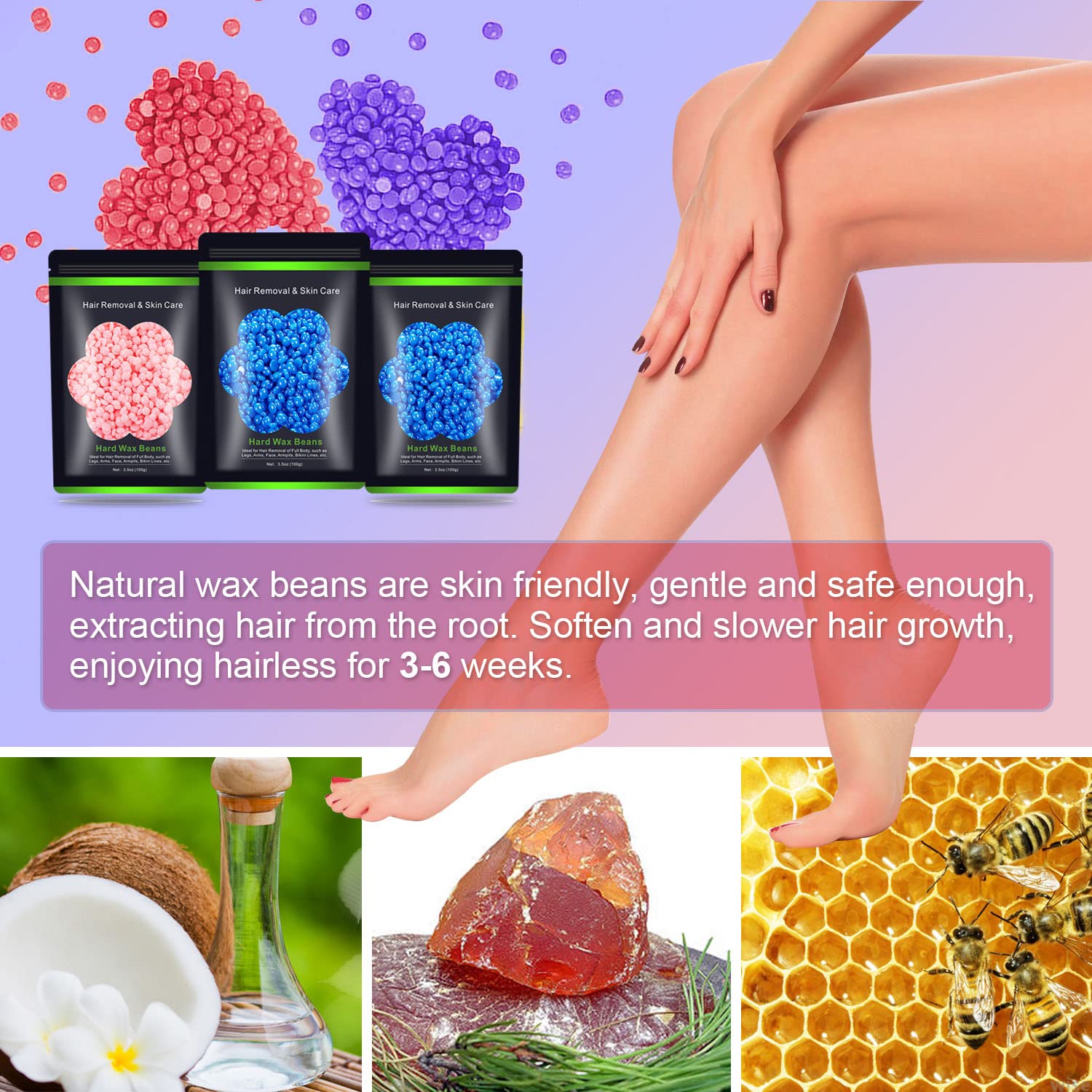 Detalle 2 de Auperwel Hard Wax Beads for Hair Removal (10.5 oz / 300 g) — Sensitive Skin Brazilian, Face, Bikini & More