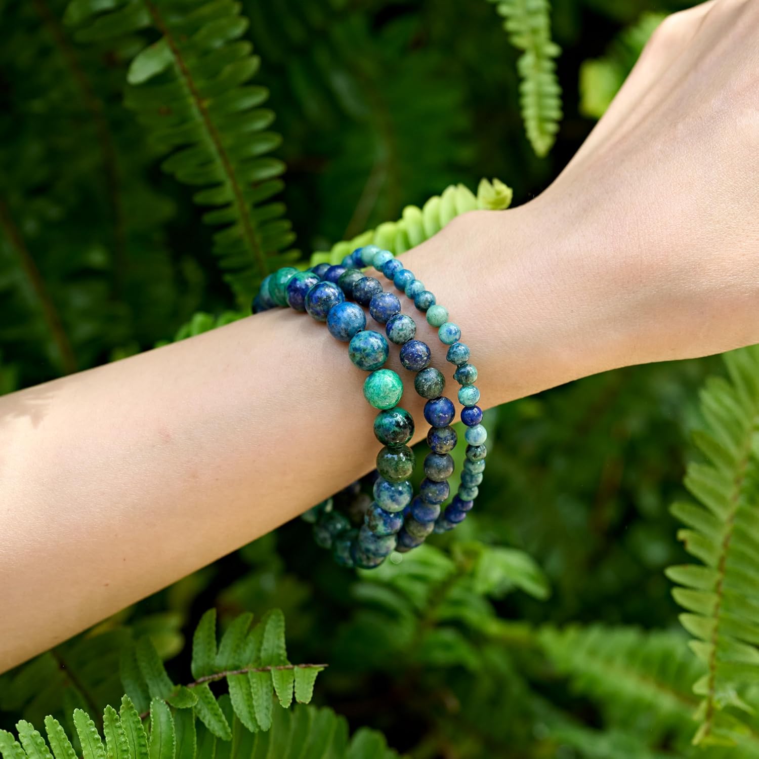 Detalle de Bivei Kristall Armband für Frauen – 4 mm Perlen, elastisch, Naturstein
