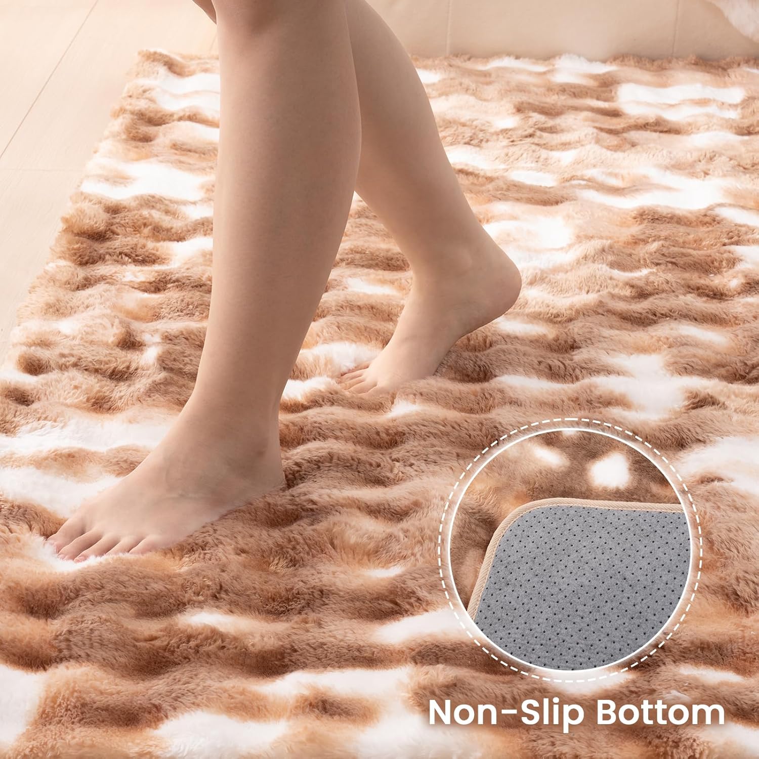 Thumbnail 4 de Tapis salon Vamcheer Tapis Chambre Doux marron 200x290 à poil long tie-dye bubble antidérapant