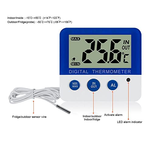 Detalle de Gellvann Digital Freezer/Fridge Thermometer with Magnet and Stander – LED Alarm Indicator