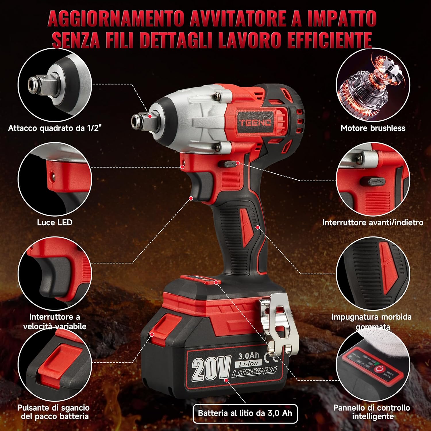 Thumbnail 1 de TEENO Brushless a percussione senza fili: bullonatrice a urto 320 Nm con batteria 3,0 Ah e 25 accessori