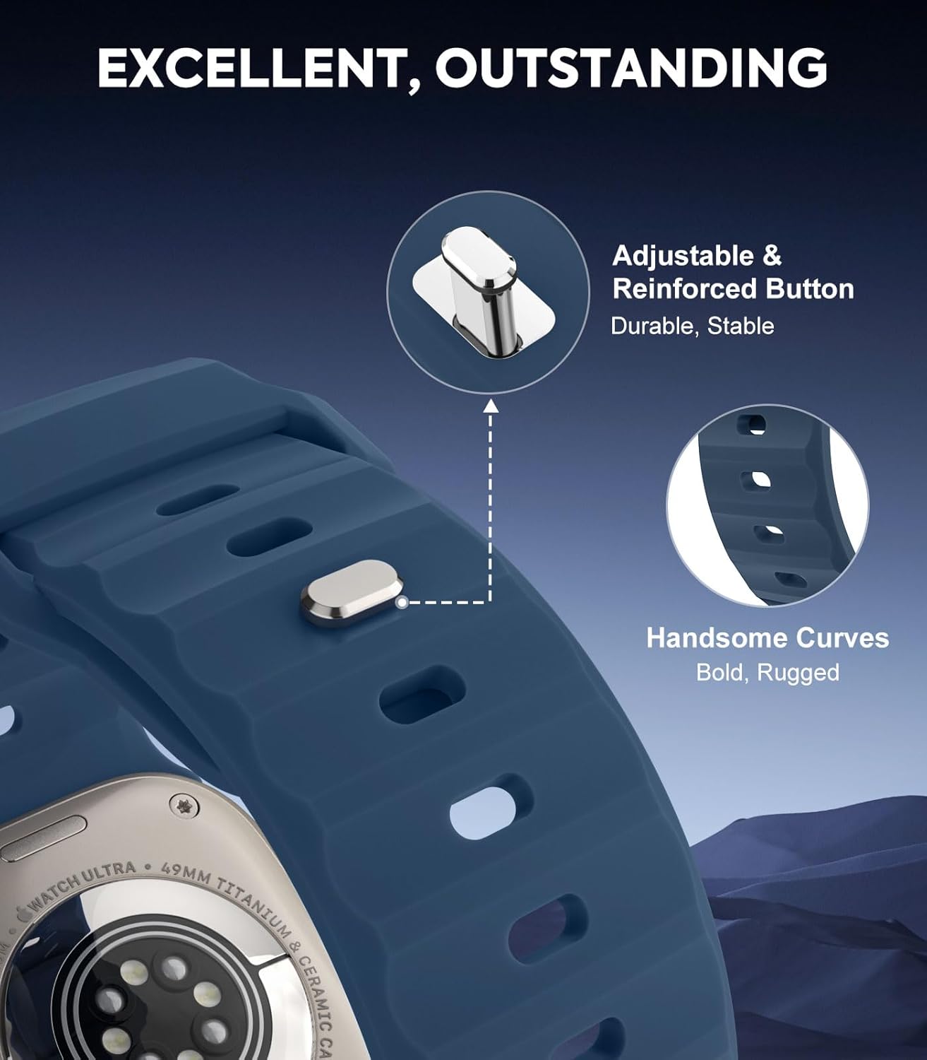 Thumbnail 2 de MoKo Ocean Bands for Apple Watch Ultra 2: Durable Silicone Sport Strap for 49mm, 45mm, 44mm and 42mm