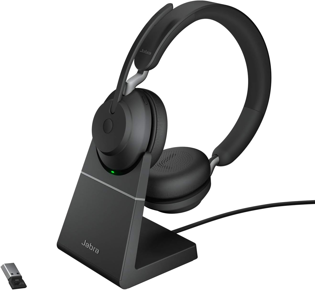 Detalle de Jabra Evolve2 65 Wireless PC Headset with Charging Stand — MS Teams Certified, Noise Cancelling, 37h Battery