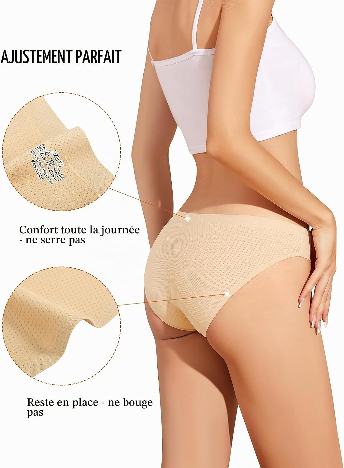 Detalle de ANSUKOO naadloze damesslips, 6 stuks in microvezel, elastische hipster- en bikinisnit
