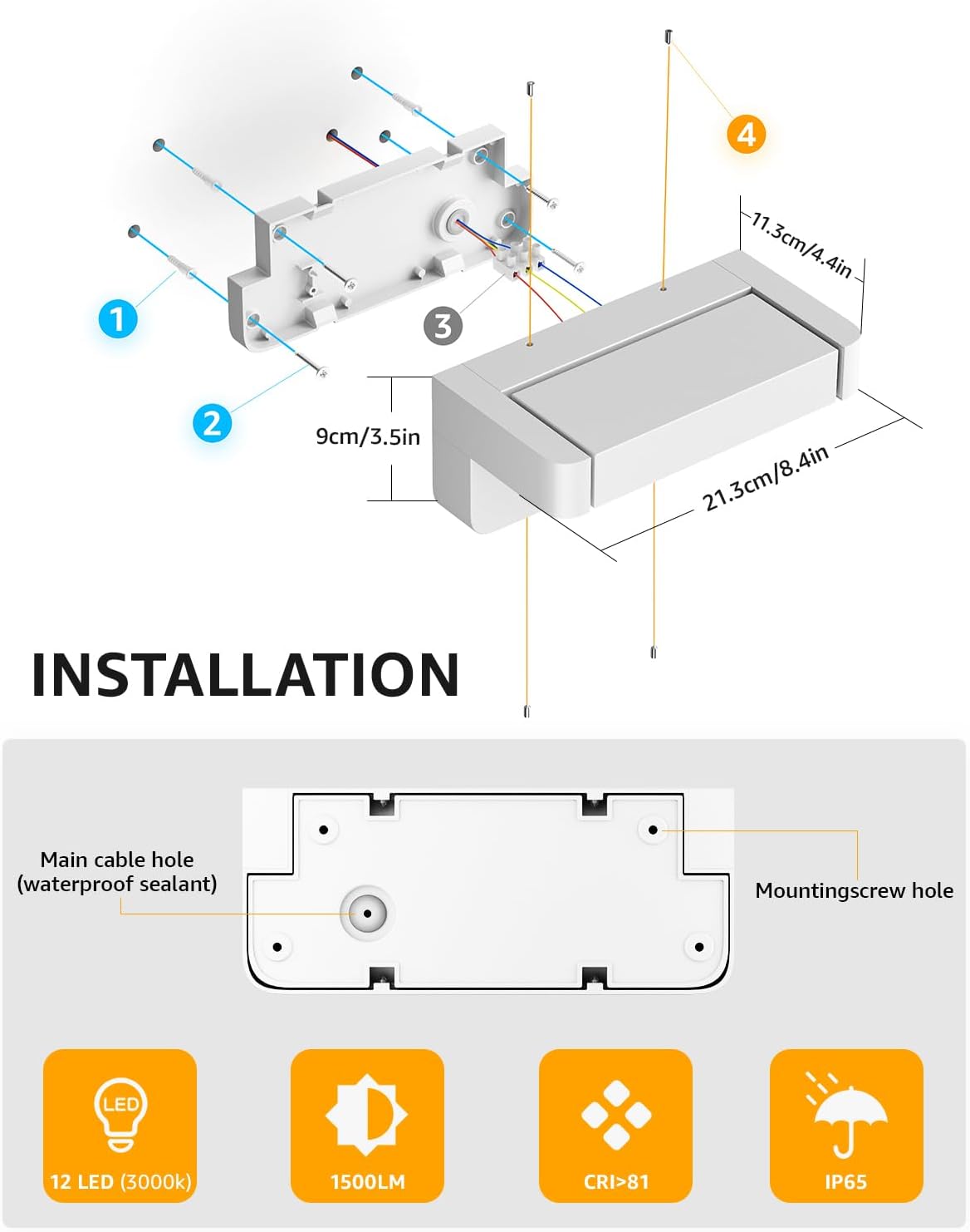 Detalle de Aipsun 24W LED applique esterno 1500 lumen