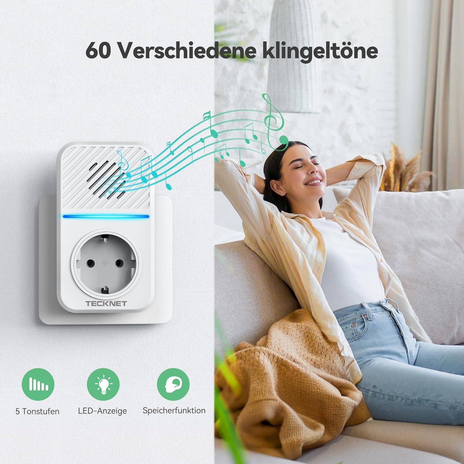Thumbnail 6 de TECKNET Funkklingel Batterielose Türklingel