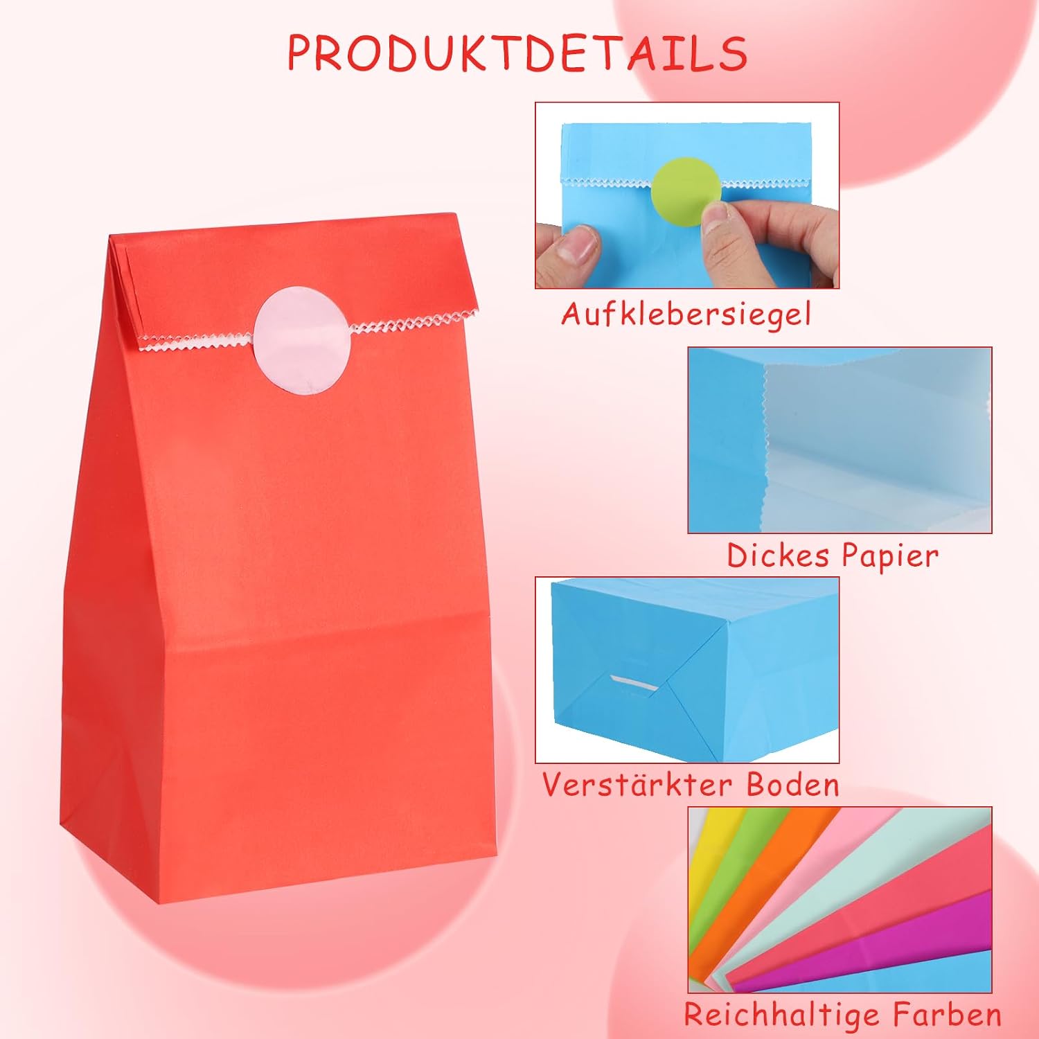 Thumbnail 2 de XREE 100 bunte Papiertüten (18 x 9 x 6 cm) inkl. 108 Aufklebern – kleine Geschenktüten für Kindergeburtstag & Co.