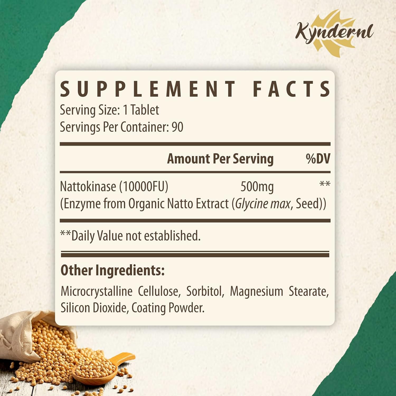 Detalle de KYNDERNL Nattokinase Supplement, 10,000 FU, 180 Enteric-Coated Tablets