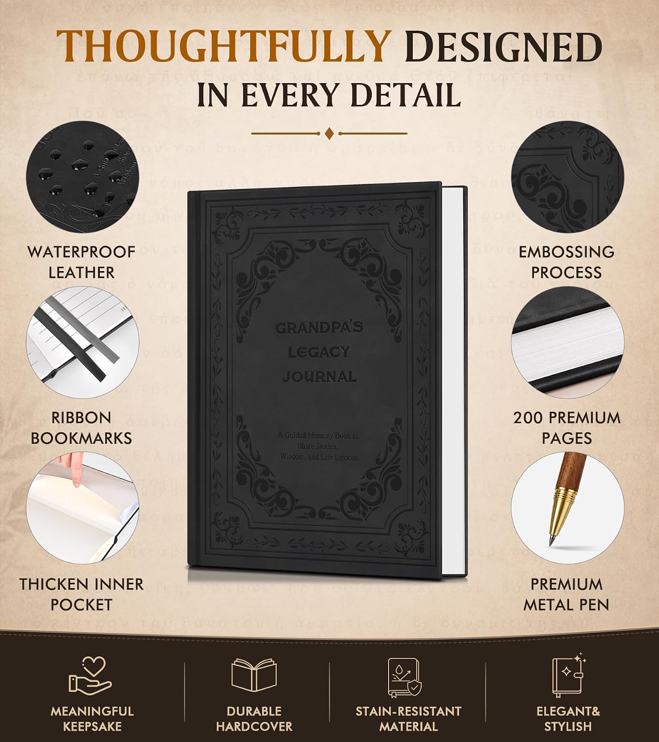 Thumbnail 1 de PAPEJOON Grandpa's Legacy Journal, Hardcover Memory Book with 200+ Prompts