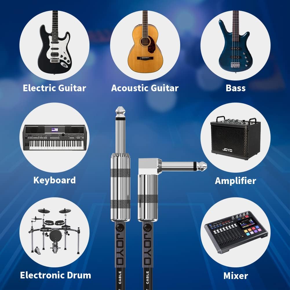 Detalle 1 de JOYO CM-12 Bass Guitar Cable, 15 Feet, Straight-to-Right-Angle 1/4-Inch Plugs