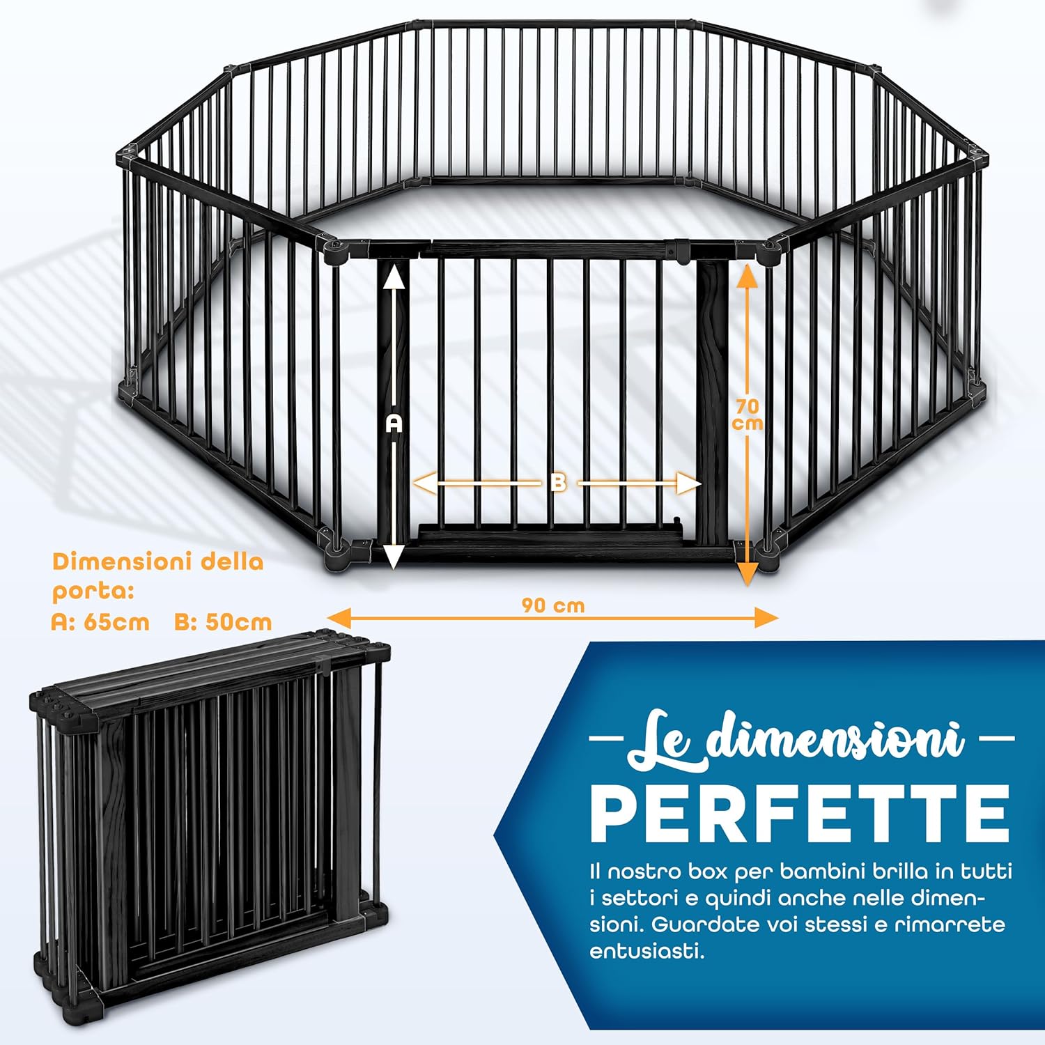 Thumbnail 5 de KIDUKU XXL Box per Bambini in 8 elementi con barriera di sicurezza pieghevole e porta inclusa (7,2 metri, Nero)