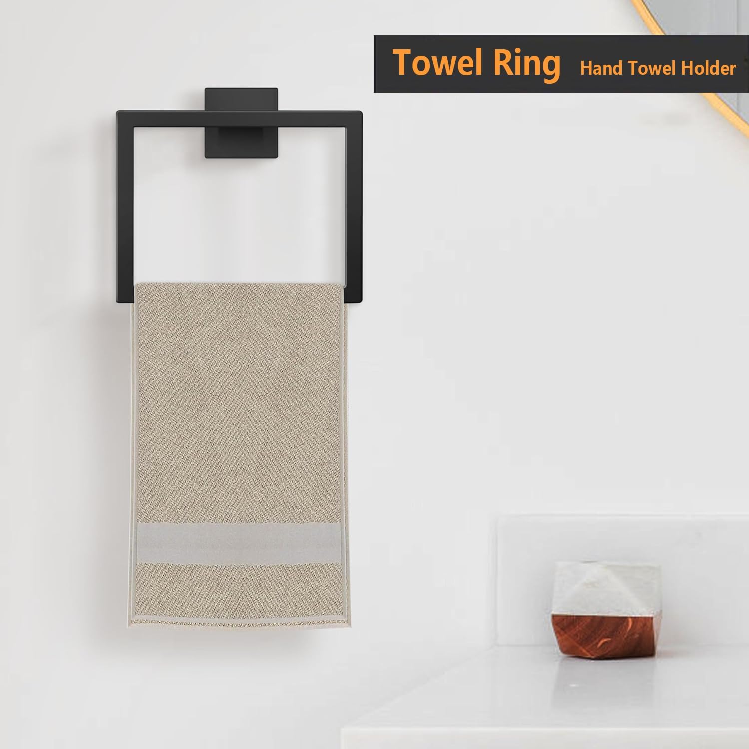 Detalle 2 de JOPOFI XY-A040 Towel Ring, Matte Black Stainless Steel, Square Design