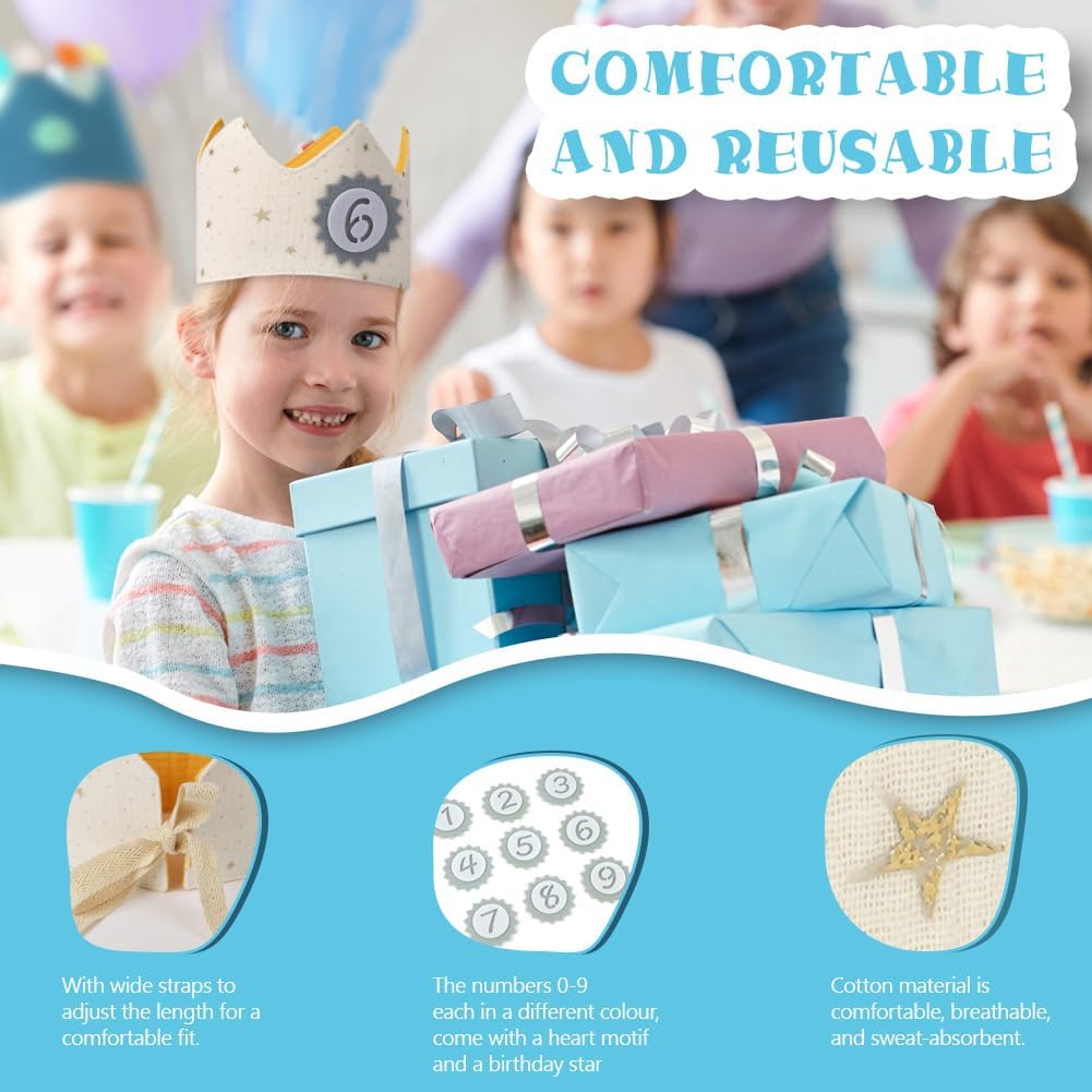 Thumbnail 2 de URAQT Geburtstagskrone Kinder – Stoffkrone mit wechselbaren Zahlen 1–9, Weiß