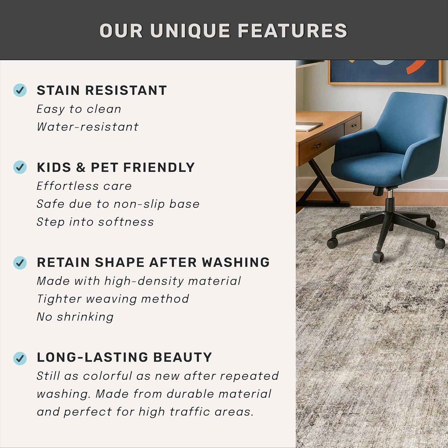 Thumbnail 6 de Washable 8x10 Area Rug (Taupe Brown) — Ultra-Soft Vintage Distressed Farmhouse Carpet with Non-Slip Backing