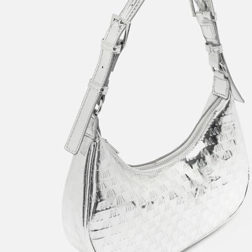 Detalle de MISAKO Misra bolso de hombro pequeño con asa regulable y estampado monogram – Plateado (20x26x6 cm)
