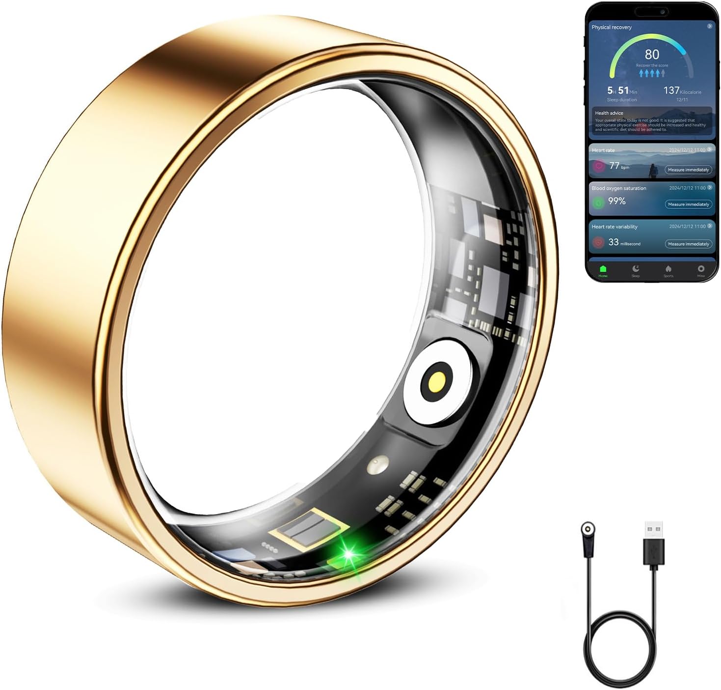 Detalle de Mirlray Smart Ring for Women & Men – Health Tracker with Heart Rate, SpO2, Sleep, and 5-Day Battery (Rose Gold, Size 7)