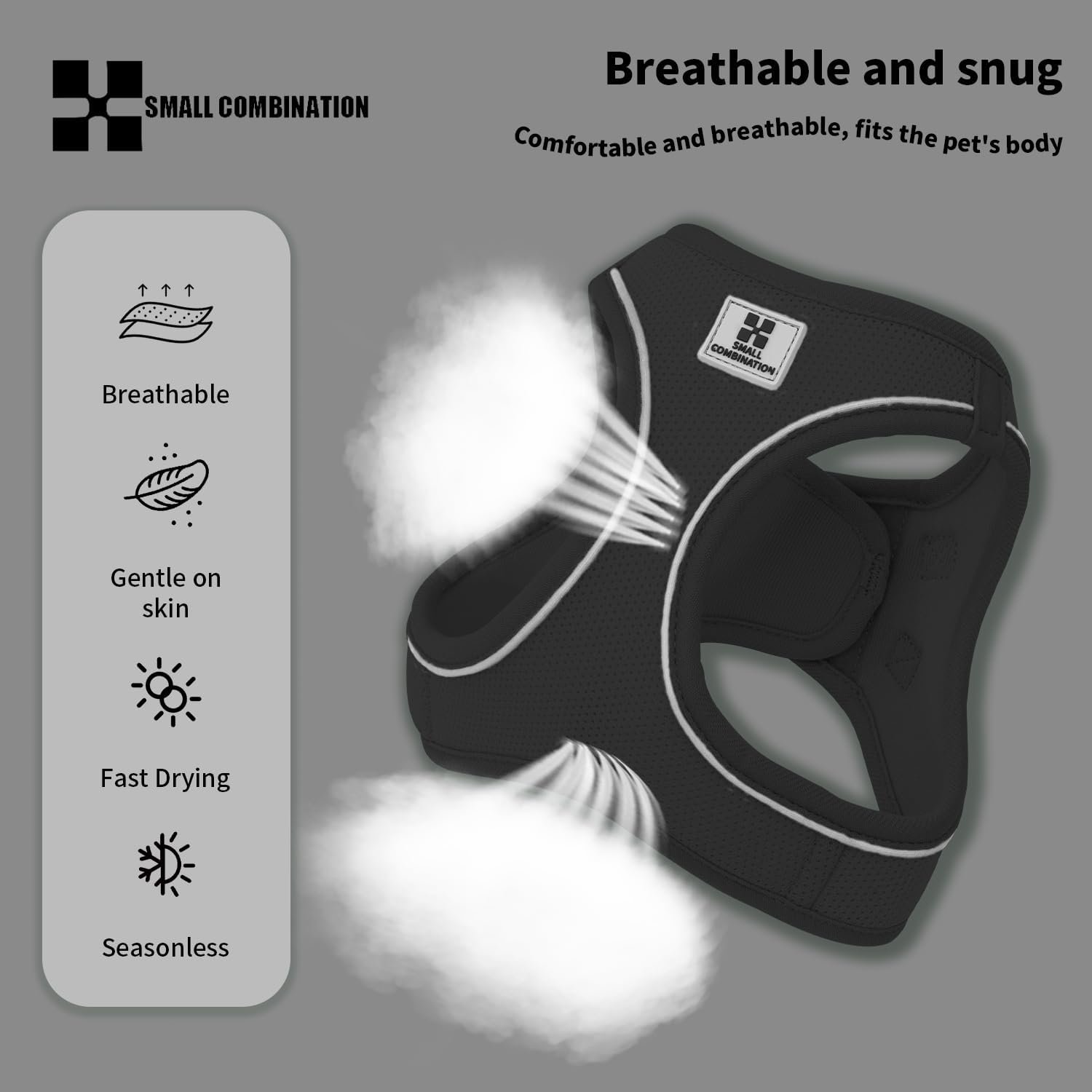 Thumbnail 1 de Small Combination Small Combination Combination Dog Harness Leash Set (Black, XXXS) with 360° reflective straps