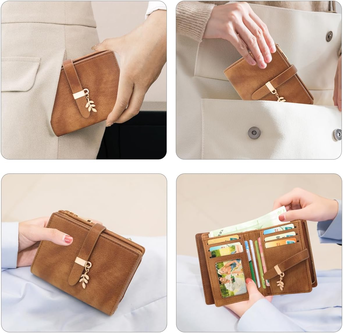 Thumbnail 4 de GOUNNU Damen Geldbörse Klein mit RFID-Schutz aus PU-Leder, Braun