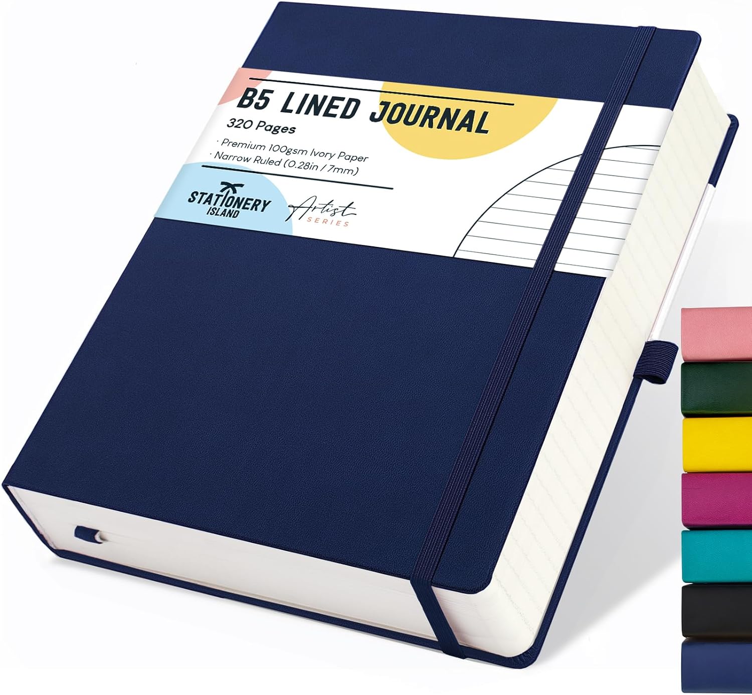 Detalle de STATIONERY ISLAND B5 liniertes Notizbuch (320 Seiten) Hardcover in Dunkelblau
