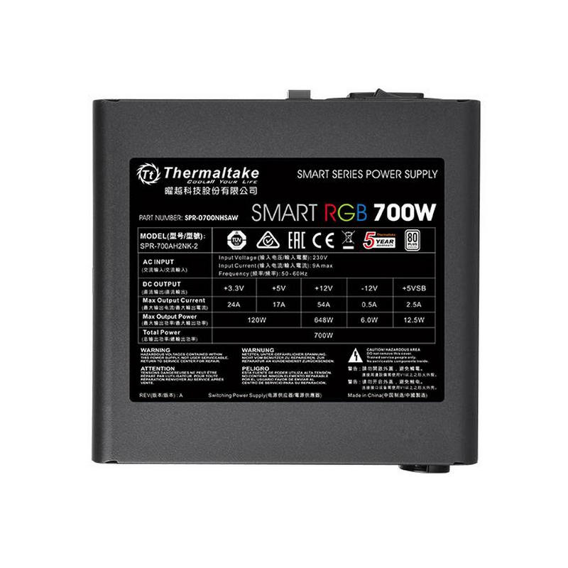 Detalle 2 de Thermaltake Smart RGB 700W 80 Plus, fuente de alimentación con ventilador RGB de 120 mm