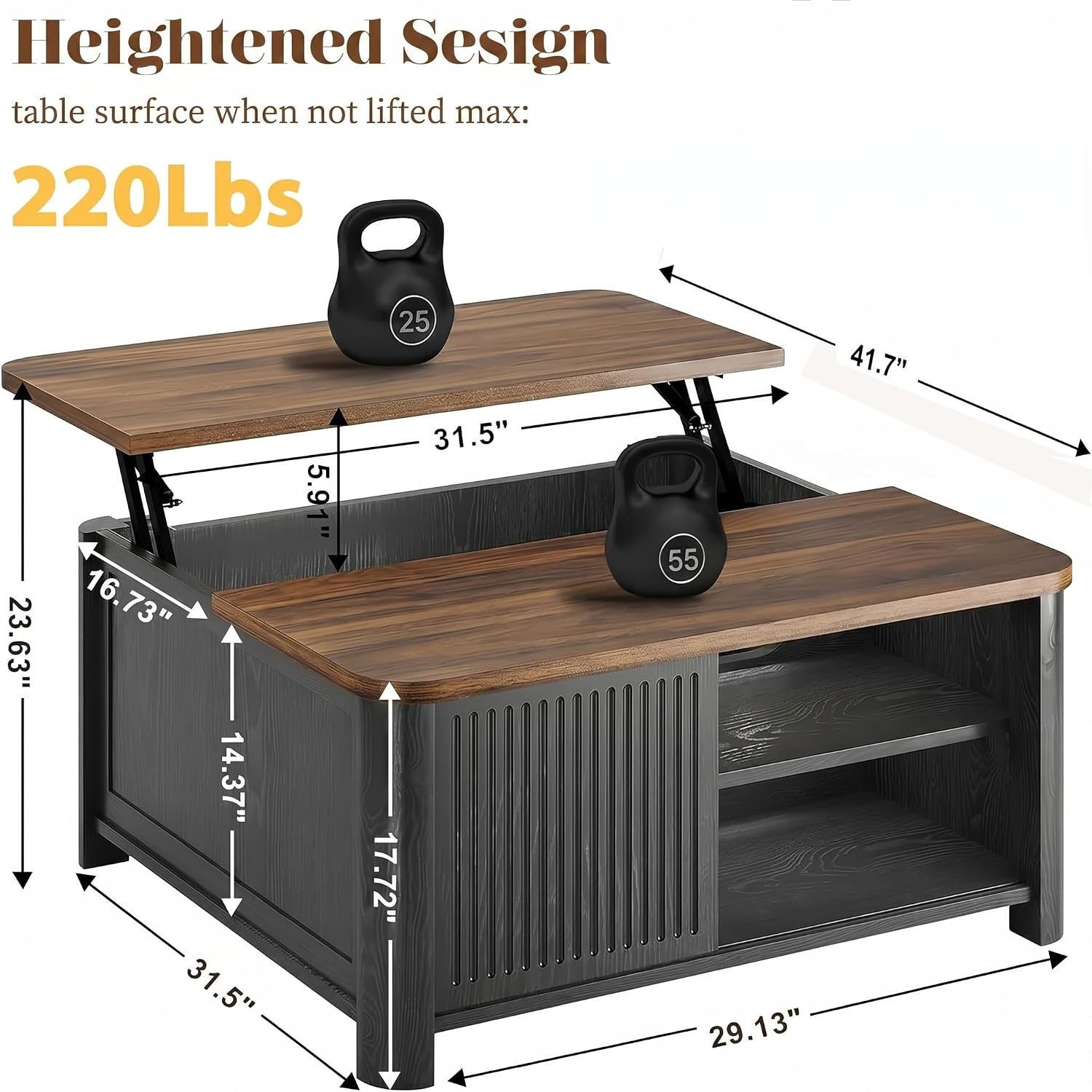 Thumbnail 1 de Decofy Lift-Top Coffee Table with Walnut Top