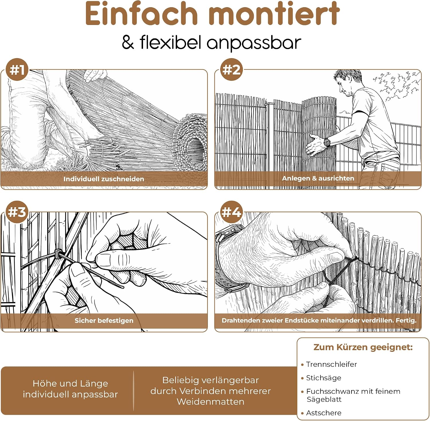 Detalle 2 de BOOGARDI Weidenmatte – Weidenzaun 160 cm hoch, 500 cm lang, 20 Größen