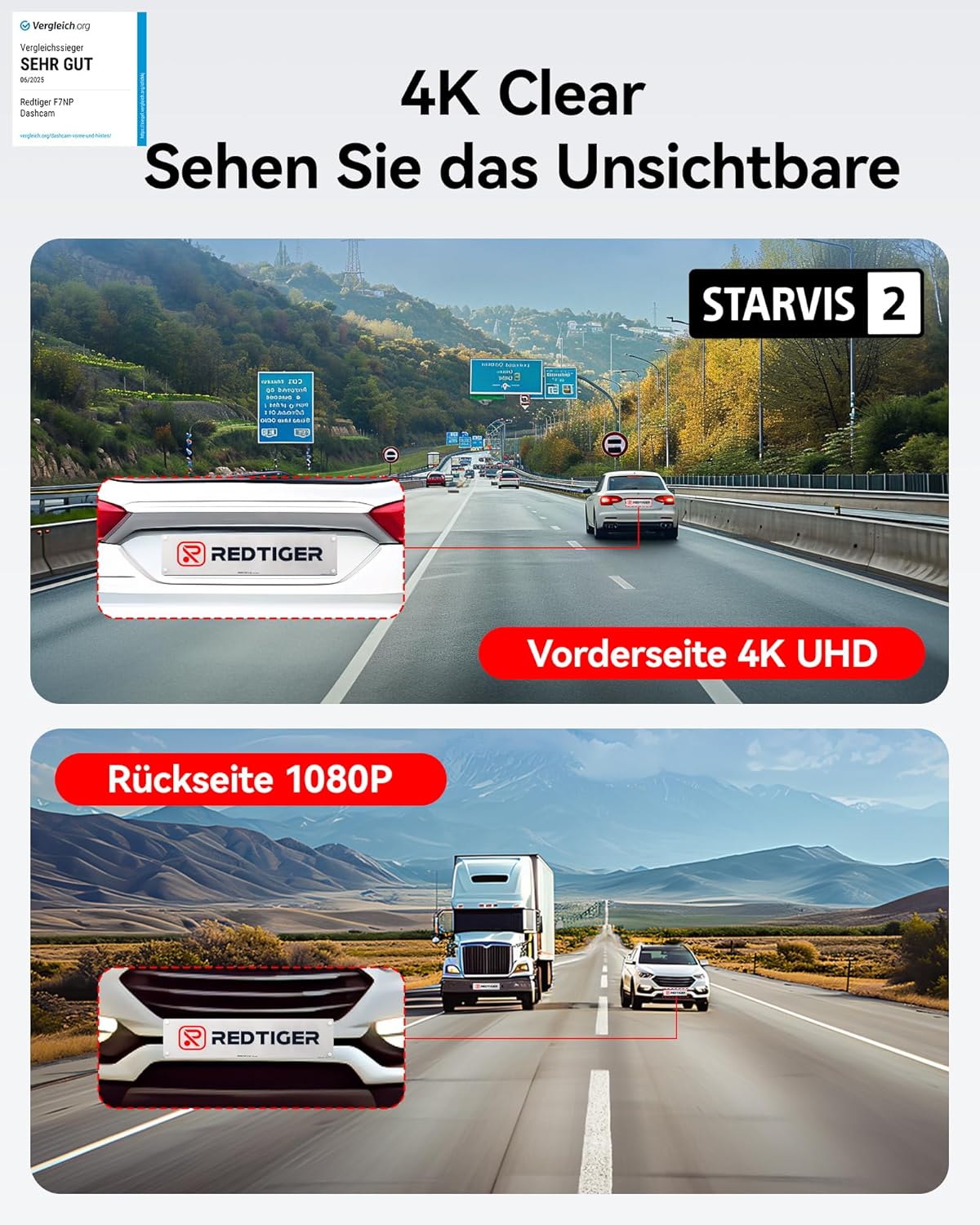 Detalle 2 de REDTIGER Dashcam Front-/Rear 4K/2,5K mit STARVIS 2 256 GB Max