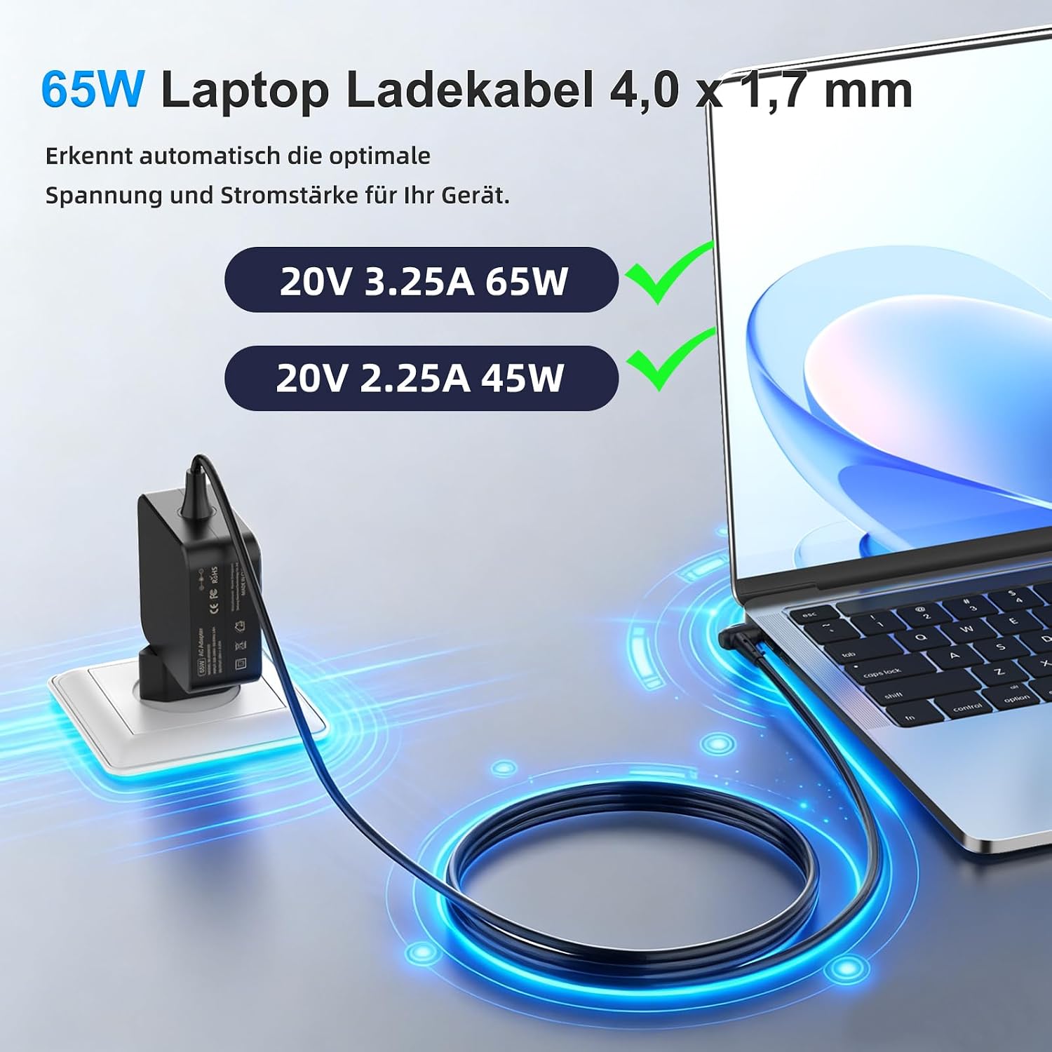 Detalle 2 de shefor 65W Ladekabel kompatibel Lenovo